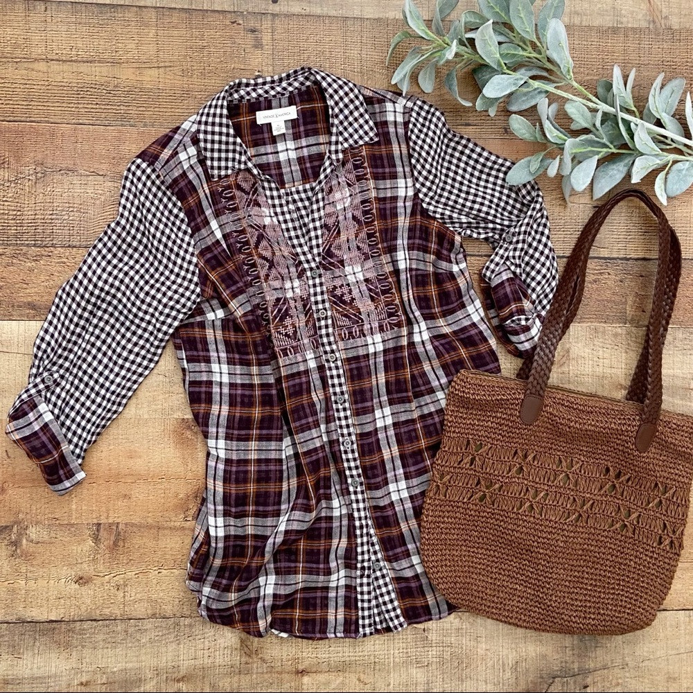 Vintage America Plaid Tunic, Casual, Cute with Jeans